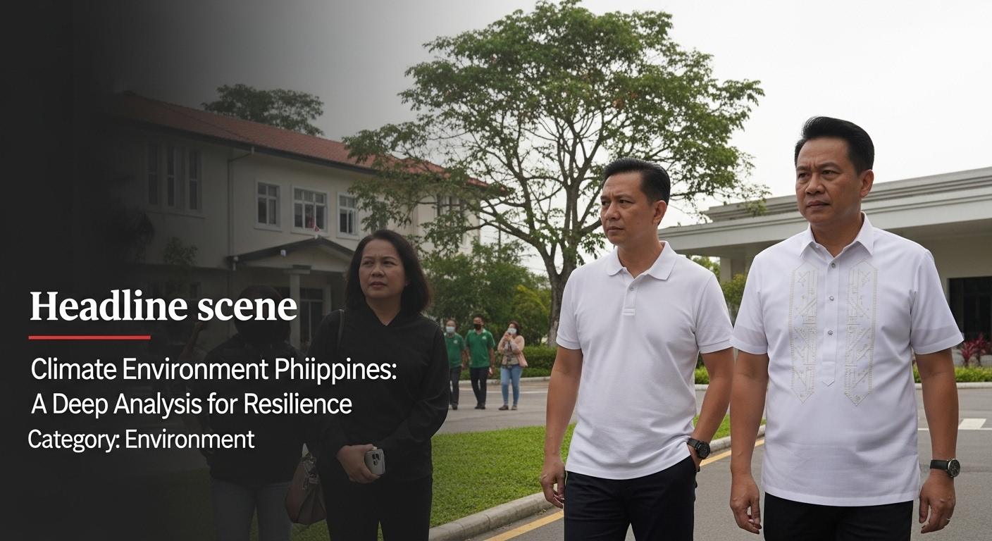 Coastal Philippines resilience scene with mangrove restoration and solar panels at sunrise