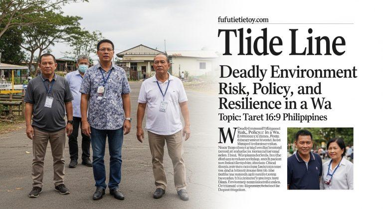 Waste workers at a crowded landfill in the Philippines, with piles of trash and safety gear, illustrating environmental