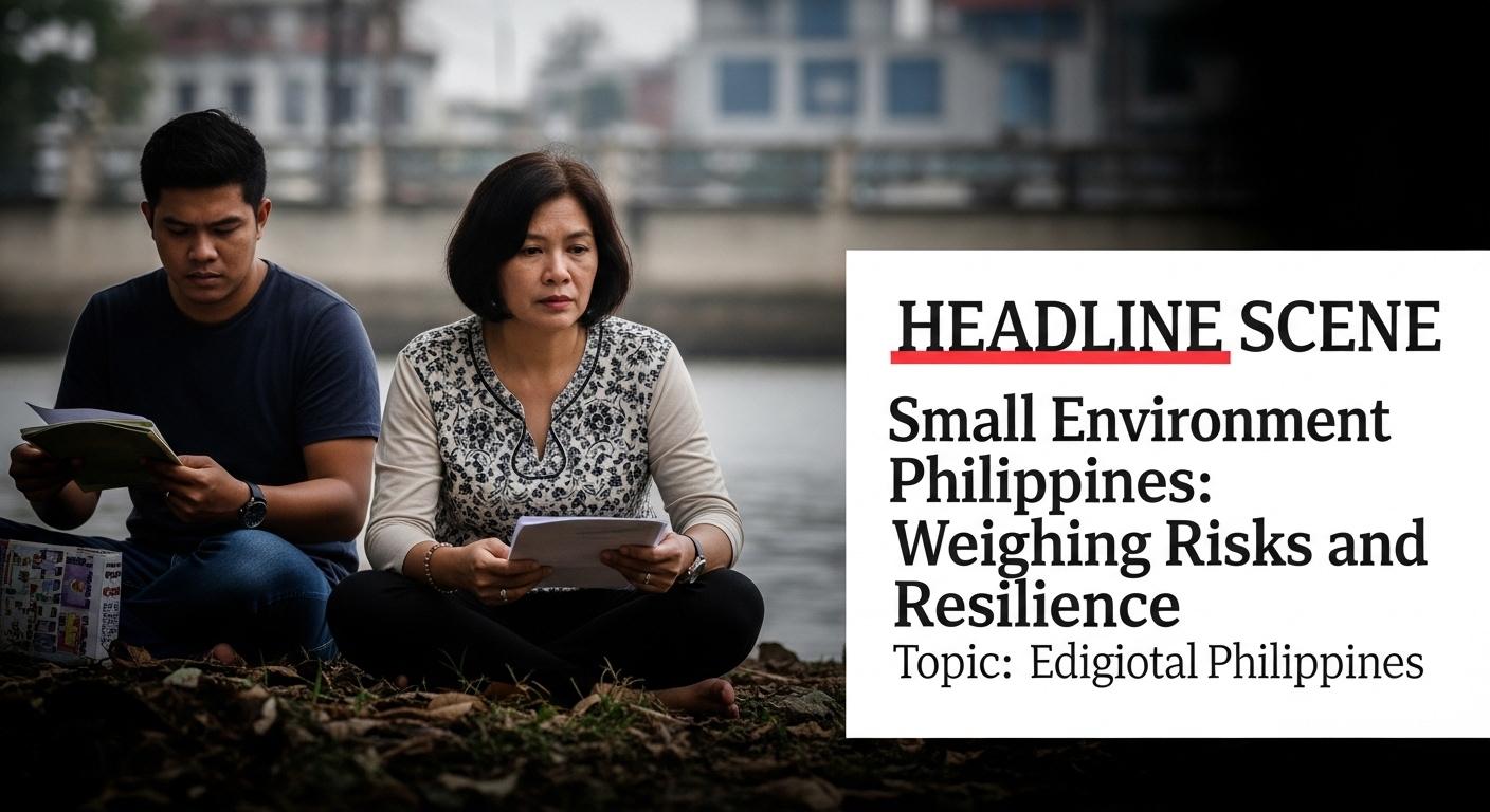 Community meeting in a Philippine town discussing environmental protection and mining impacts.