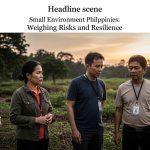 Community meeting in a Philippine town discussing environmental protection and mining impacts.