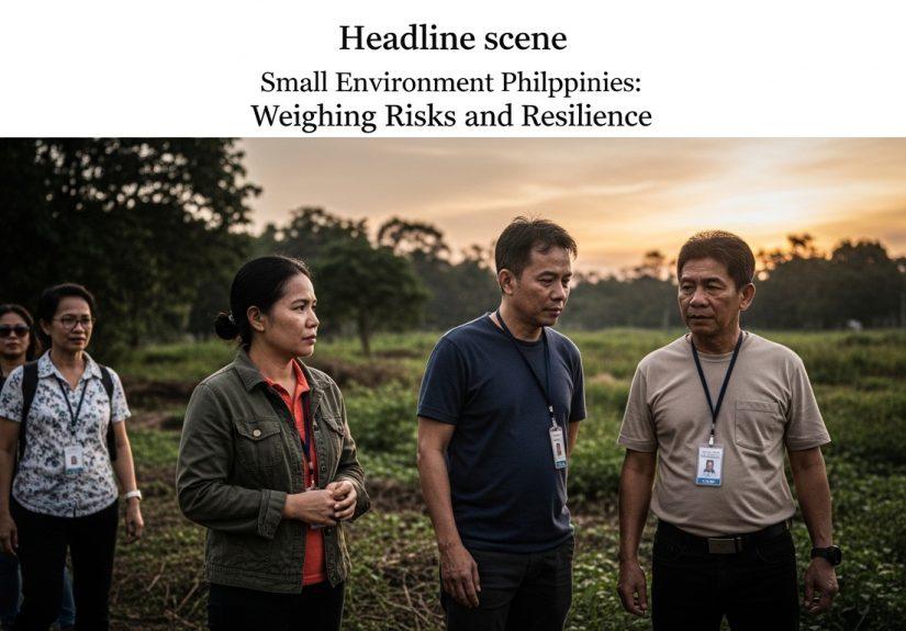 Community meeting in a Philippine town discussing environmental protection and mining impacts.