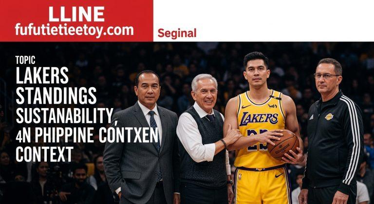 Editorial composite image depicting Lakers standings context with environmental sustainability themes and a Philippine s