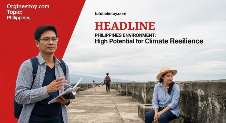 Coastal mangroves and rainfall over a Philippine village symbolizing climate resilience.