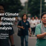 Philippines coast with renewable energy projects and finance imagery.