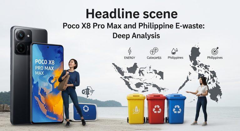 Infographic on Poco X8 Pro Max lifecycle and e-waste in the Philippines
